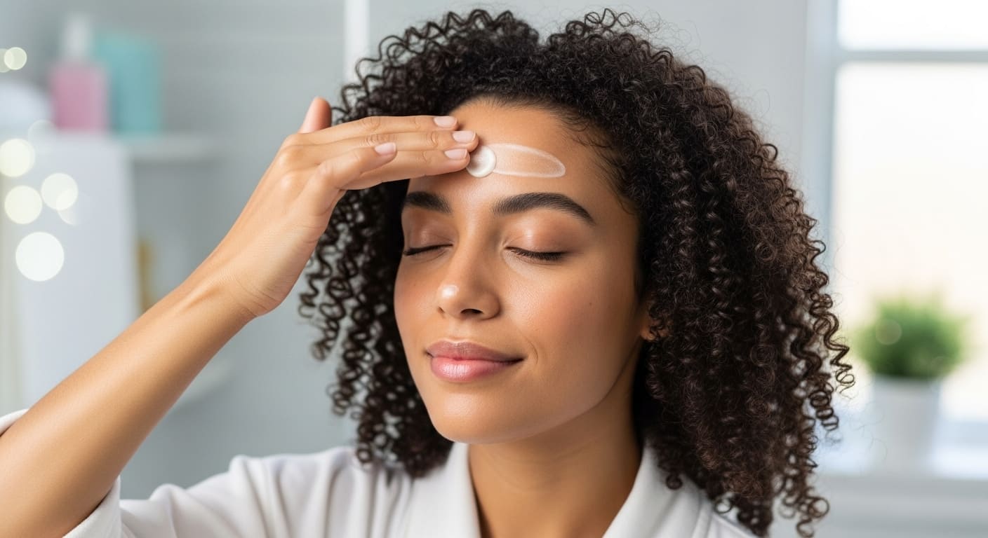 Mujer aplicando crema facial