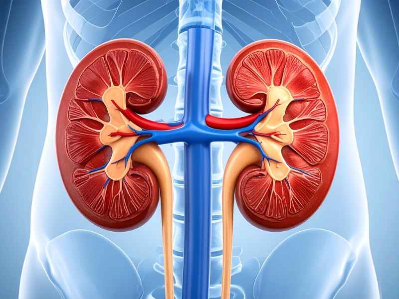 ilustración médica del sistema urinario mostrando riñones y vías urinarias